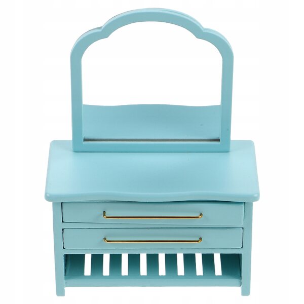 Mini Comodino Blu con Specchio in Legno per Casa delle Bambole - Decorazione Bagno