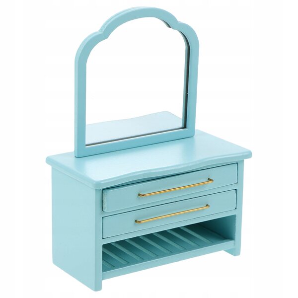 Mini Comodino Blu con Specchio in Legno per Casa delle Bambole - Decorazione Bagno