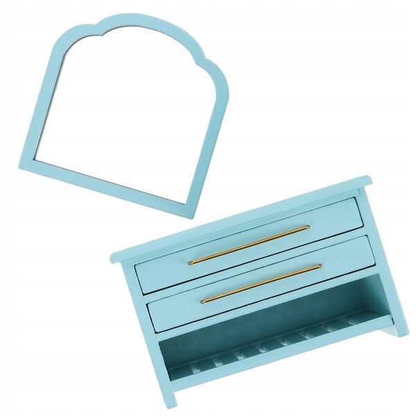 Mini Comodino Blu con Specchio in Legno per Casa delle Bambole - Decorazione Bagno