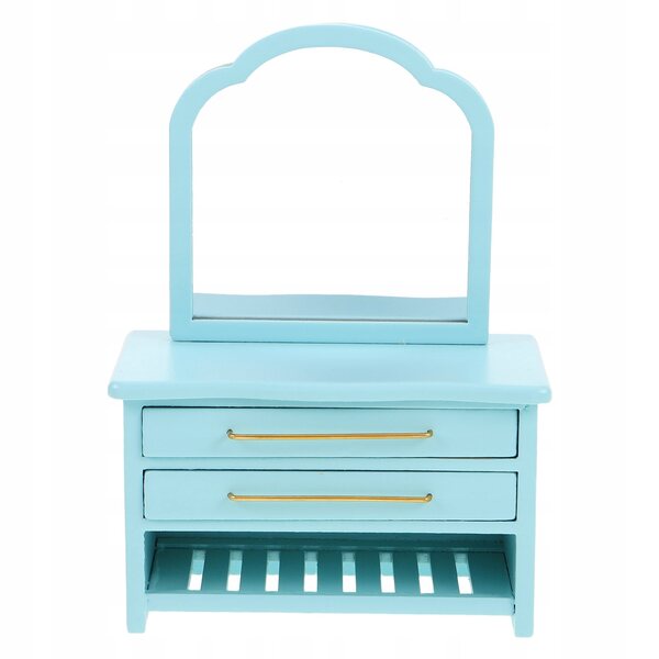 Mini Comodino Blu con Specchio in Legno per Casa delle Bambole - Decorazione Bagno