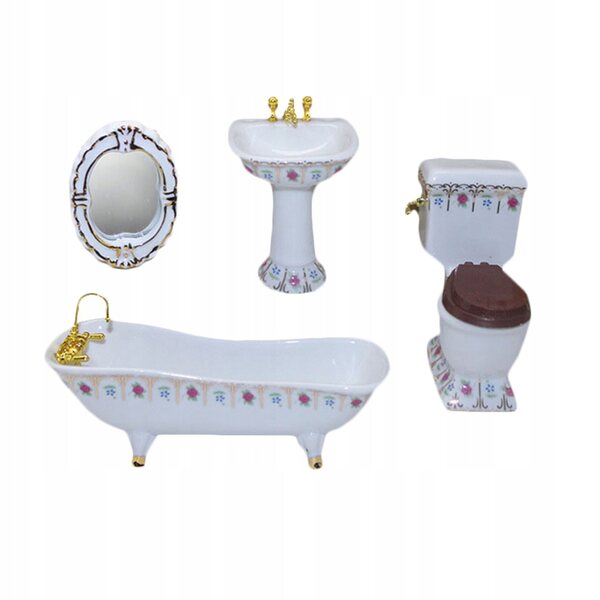 Set 4 pezzi mobili bagno in porcellana per casa delle bambole 1:12