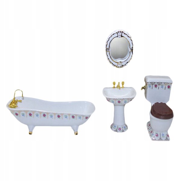 Set 4 pezzi mobili bagno in porcellana per casa delle bambole 1:12
