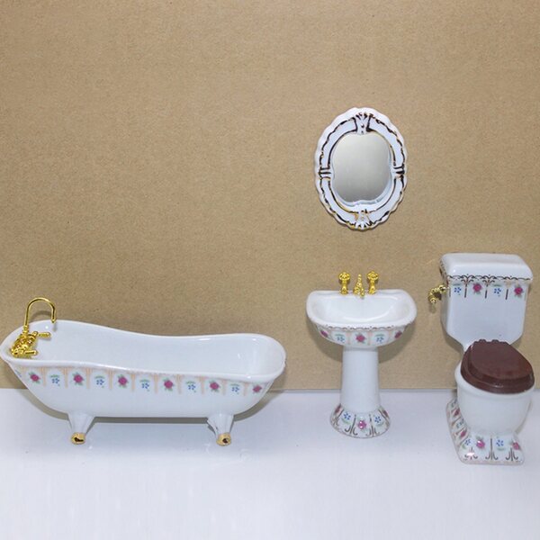 Set 4 pezzi mobili bagno in porcellana per casa delle bambole 1:12