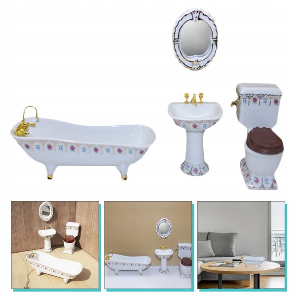 Set 4 pezzi mobili bagno in porcellana per casa delle bambole 1:12