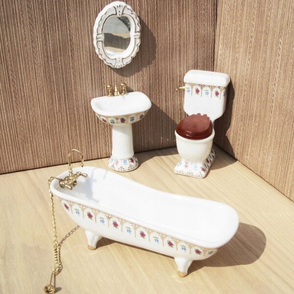 Set 4 pezzi mobili bagno in porcellana per casa delle bambole 1:12