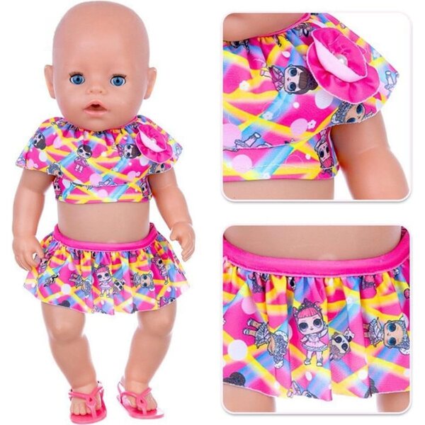 Badeanzug für 46-cm-Puppen mit Uteruik-Cartoon-Aufdruck