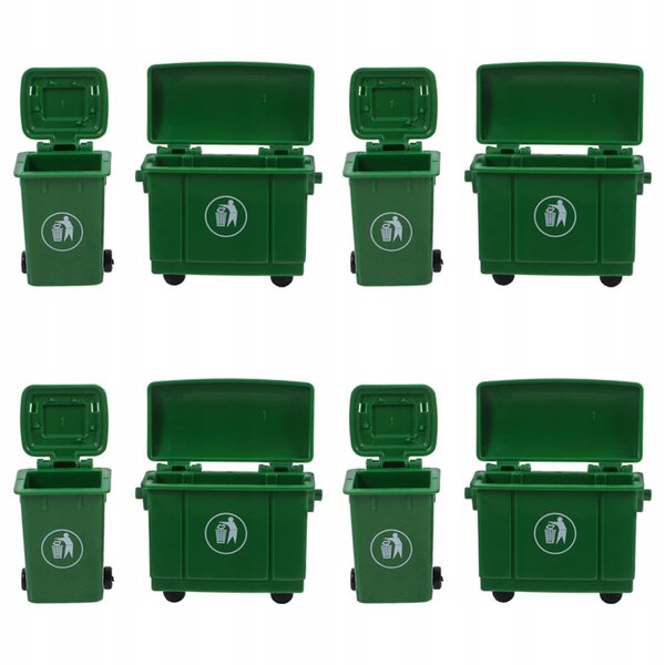 Lot de 8 mini poubelles vertes en plastique pour maisons de poupées