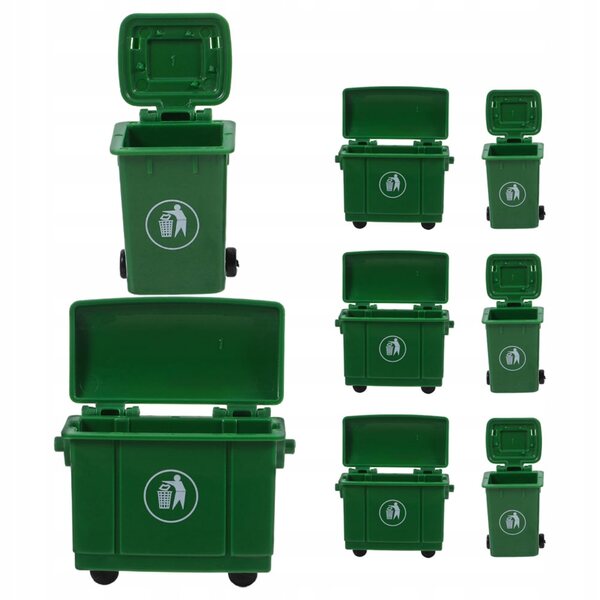 Lot de 8 mini poubelles vertes en plastique pour maisons de poupées
