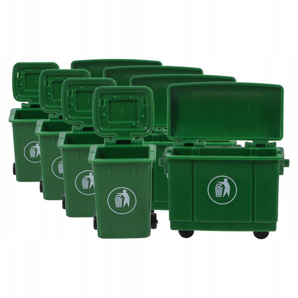 Lot de 8 mini poubelles vertes en plastique pour maisons de poupées