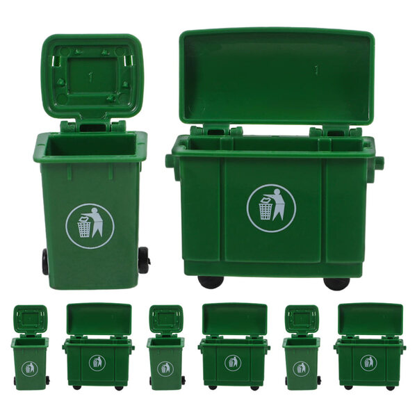 Lot de 8 mini poubelles vertes en plastique pour maisons de poupées