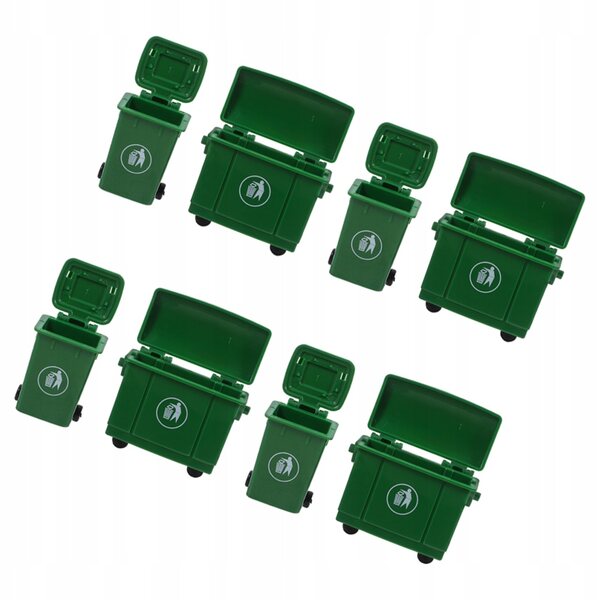 Lot de 8 mini poubelles vertes en plastique pour maisons de poupées