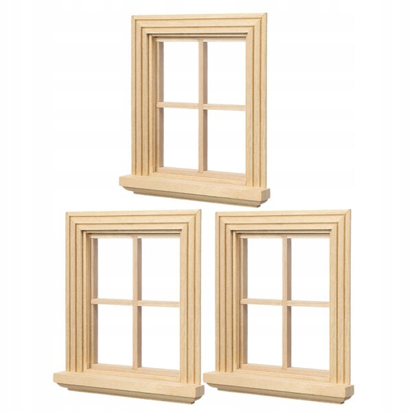 3 beige Holzfensterrahmen für Puppenhäuser im Maßstab 1:12