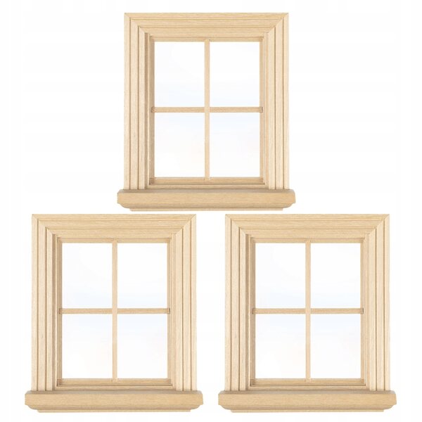 3 beige Holzfensterrahmen für Puppenhäuser im Maßstab 1:12
