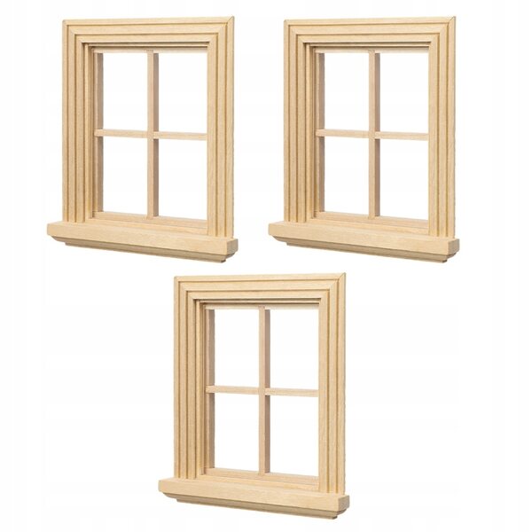 3 beige Holzfensterrahmen für Puppenhäuser im Maßstab 1:12