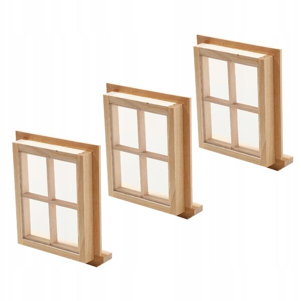 3 beige Holzfensterrahmen für Puppenhäuser im Maßstab 1:12