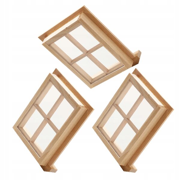 3 beige Holzfensterrahmen für Puppenhäuser im Maßstab 1:12