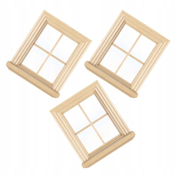 3 beige Holzfensterrahmen für Puppenhäuser im Maßstab 1:12