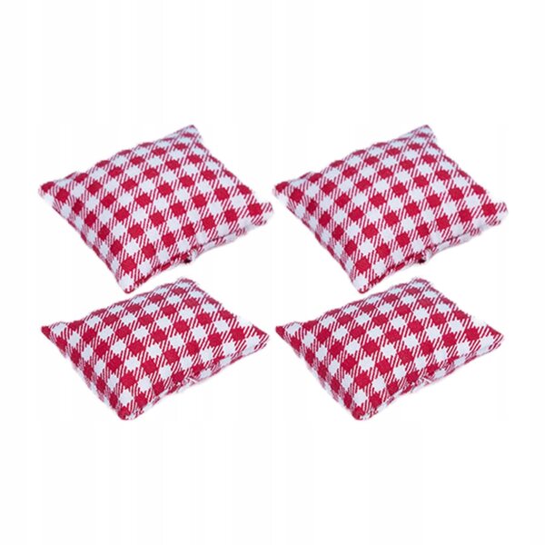 Set 4 Mini Cuscini 1:12 per Casa delle Bambole - Accessori Decorativi Rosso a Quadri