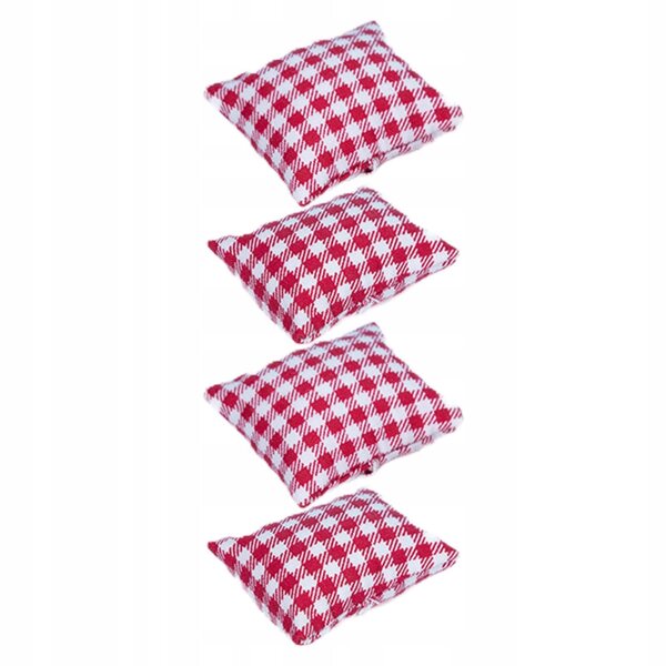Set 4 Mini Cuscini 1:12 per Casa delle Bambole - Accessori Decorativi Rosso a Quadri
