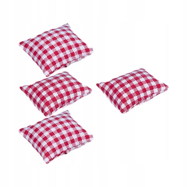 Set 4 Mini Cuscini 1:12 per Casa delle Bambole - Accessori Decorativi Rosso a Quadri