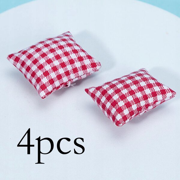 Set 4 Mini Cuscini 1:12 per Casa delle Bambole - Accessori Decorativi Rosso a Quadri
