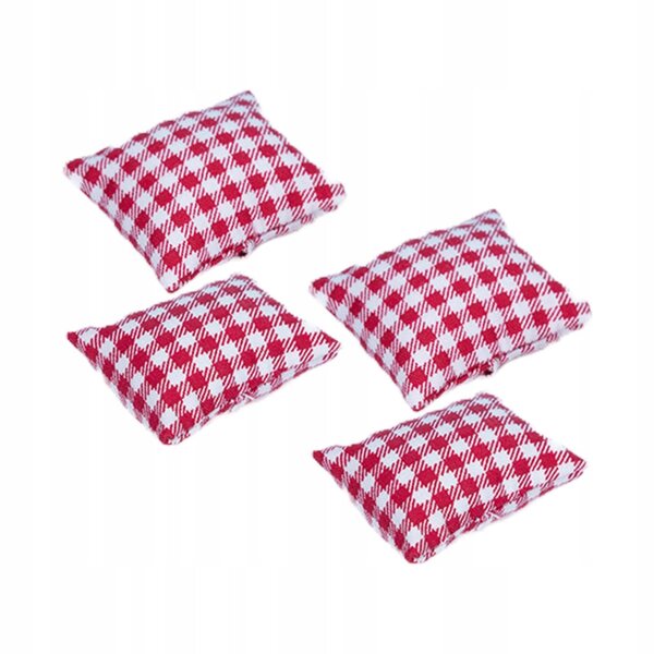 Set 4 Mini Cuscini 1:12 per Casa delle Bambole - Accessori Decorativi Rosso a Quadri