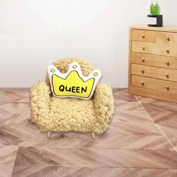 Miniatura divano in legno 1:12 per casa delle bambole con cuscino giallo