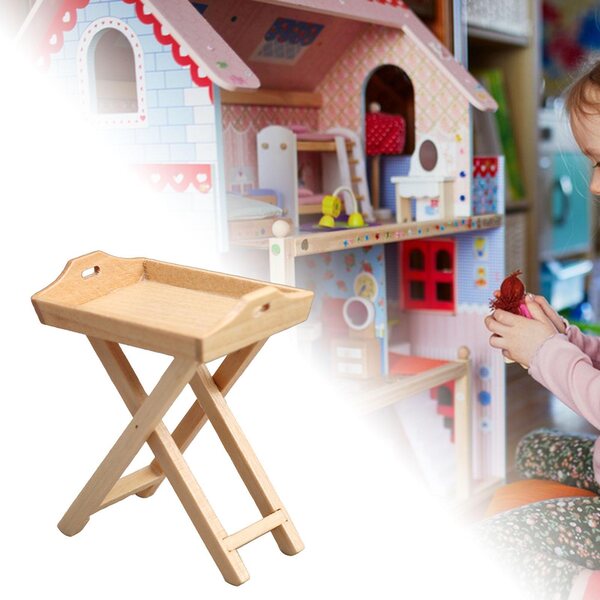 1:12 Domus-Modell für Puppen mit Obsttablett und hellbraunem Holzständer