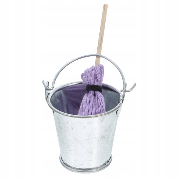 Mini mop e secchio in metallo per decorare casa delle bambole, set resistente e dettagliato