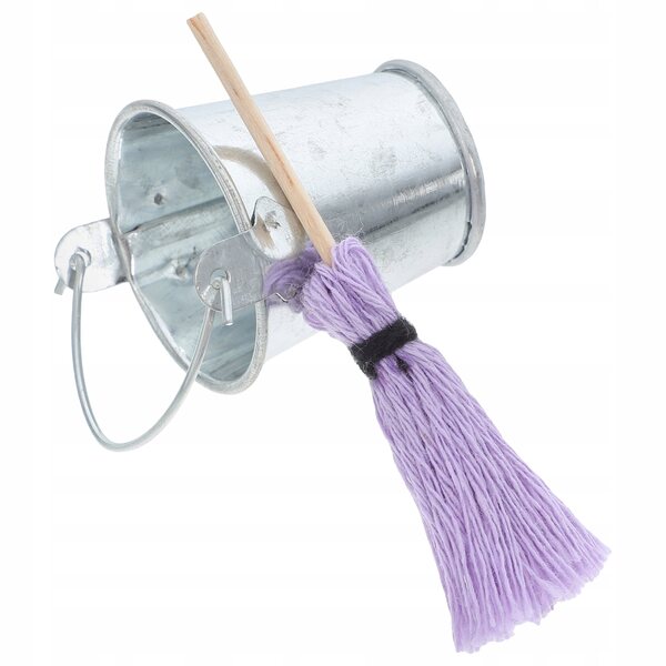 Mini mop e secchio in metallo per decorare casa delle bambole, set resistente e dettagliato