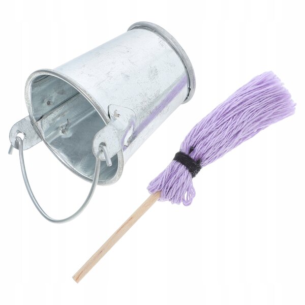 Mini mop e secchio in metallo per decorare casa delle bambole, set resistente e dettagliato