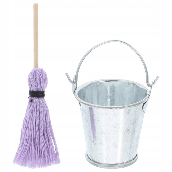 Mini mop e secchio in metallo per decorare casa delle bambole, set resistente e dettagliato