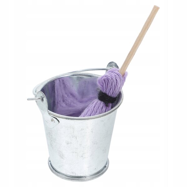 Mini mop e secchio in metallo per decorare casa delle bambole, set resistente e dettagliato