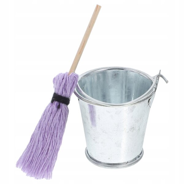 Mini mop e secchio in metallo per decorare casa delle bambole, set resistente e dettagliato