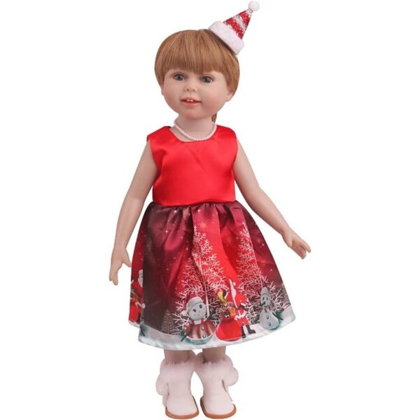 Abito Natalizio per Bambola 46 cm con Cappello e Fermaglio Accessorio Festivo