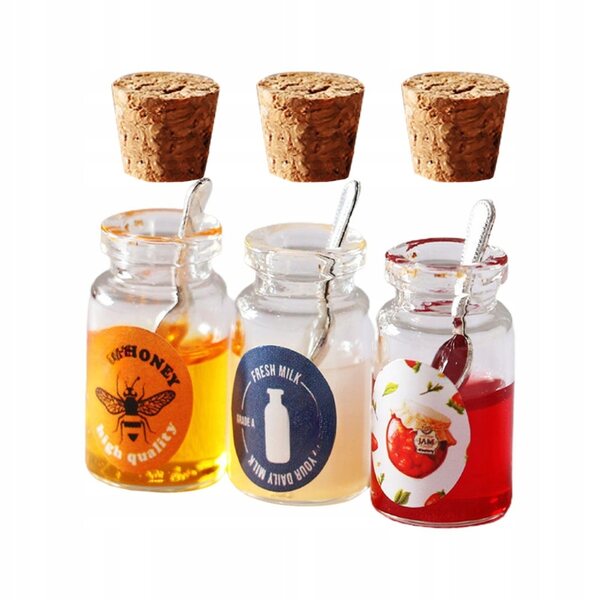 Set 3 modelli mini realistici cibo miele, latte e fragole per decorazioni