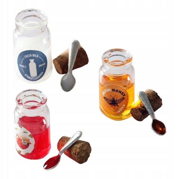 Set 3 modelli mini realistici cibo miele, latte e fragole per decorazioni