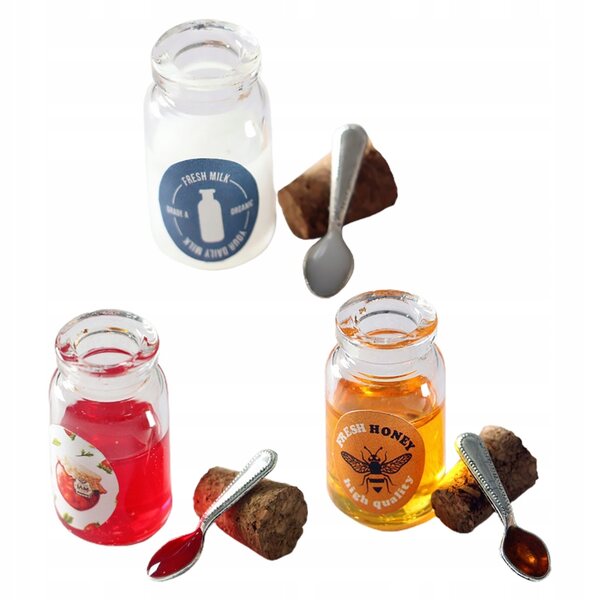 Set 3 modelli mini realistici cibo miele, latte e fragole per decorazioni
