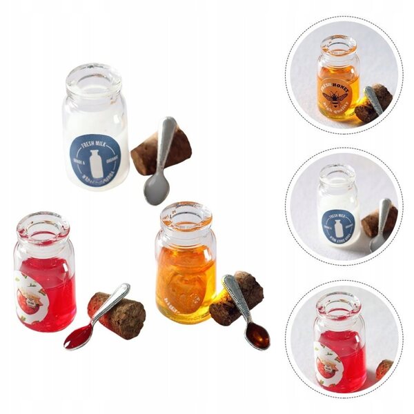 Set 3 modelli mini realistici cibo miele, latte e fragole per decorazioni