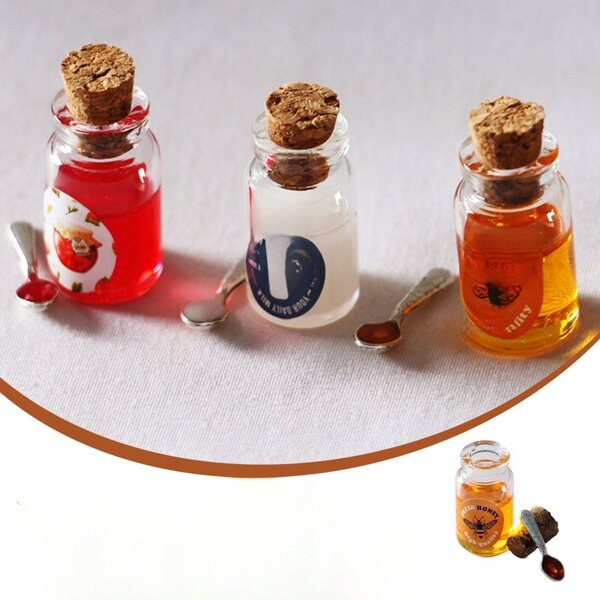 Set 3 modelli mini realistici cibo miele, latte e fragole per decorazioni