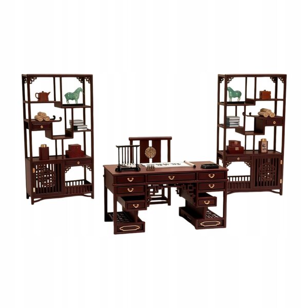 Chinesisches Miniatur-Stühle-Set für Puppenhaus im traditionellen Stil 1:12