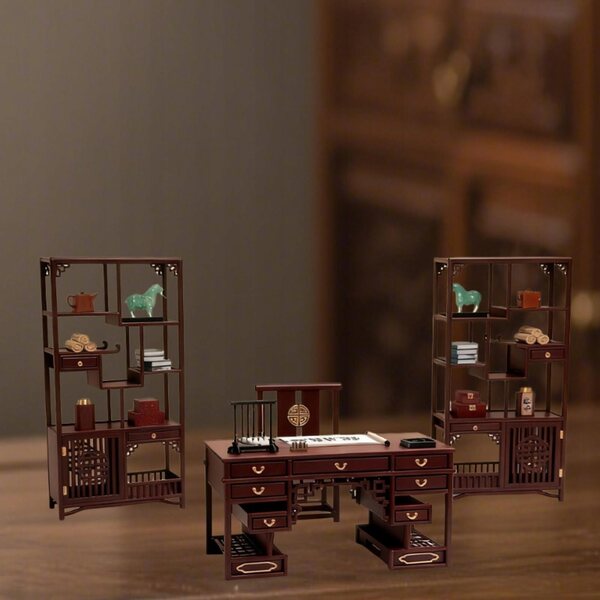 Chinesisches Miniatur-Stühle-Set für Puppenhaus im traditionellen Stil 1:12