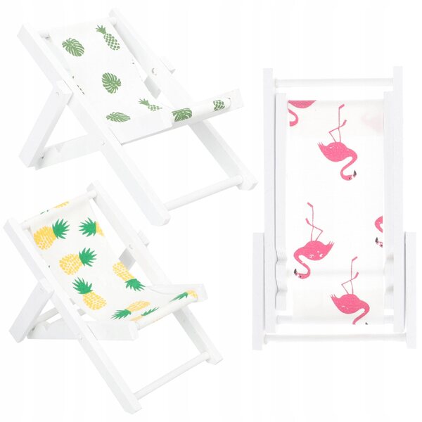 Set 3 Mini Sedie Spiaggia in Legno per Casa delle Bambole, Colorate e Realistiche