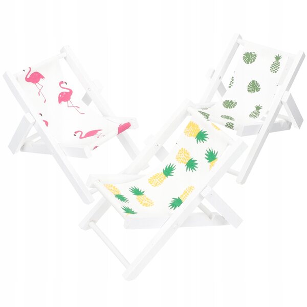 Set 3 Mini Sedie Spiaggia in Legno per Casa delle Bambole, Colorate e Realistiche