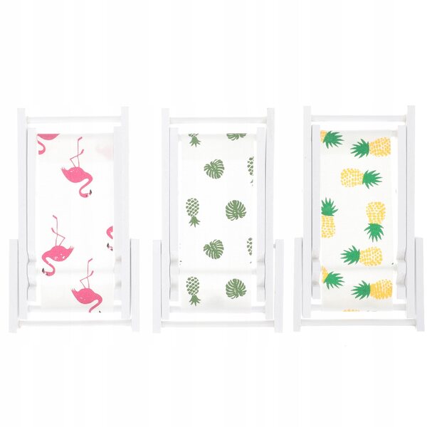 Set 3 Mini Sedie Spiaggia in Legno per Casa delle Bambole, Colorate e Realistiche