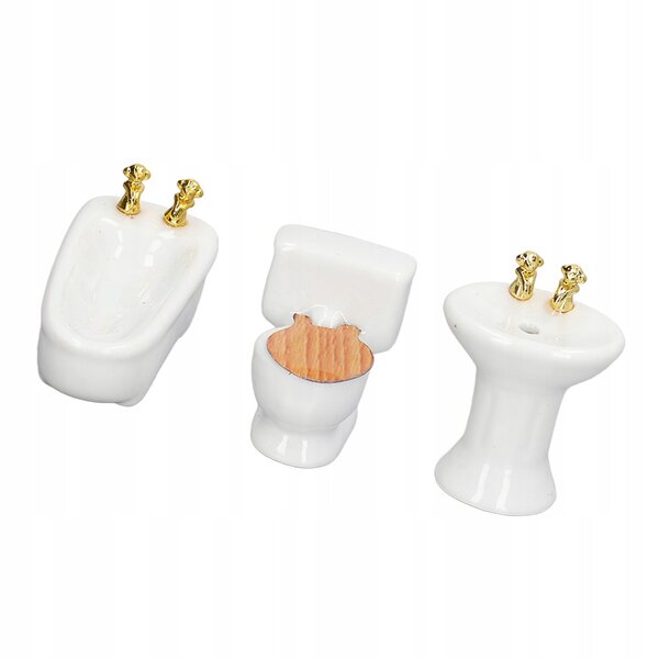 1/24 Keramik-Badezimmer-Miniatur-Set für Puppenhaus, 3-teilig