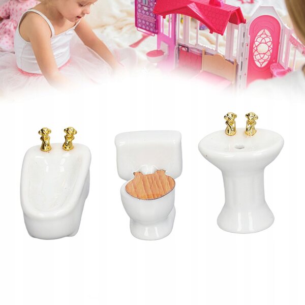 1/24 Keramik-Badezimmer-Miniatur-Set für Puppenhaus, 3-teilig