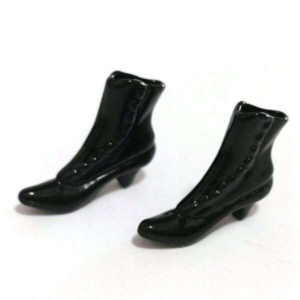 2 Paar handgefertigte schwarze Schuhe für elegante weibliche 1/12 Puppen
