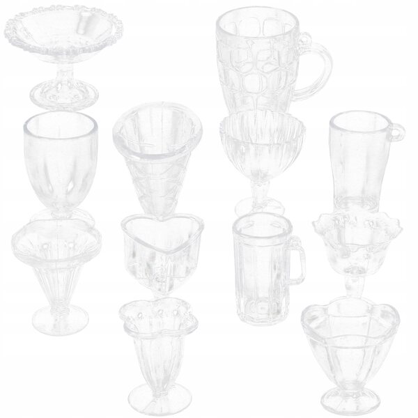 Lot de 12 mini gobelets en plastique transparent pour maisons de poupées