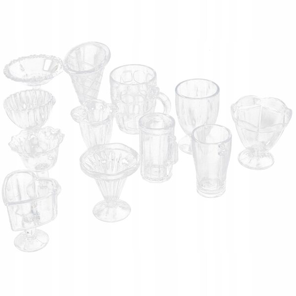 Set 12 Mini Bicchieri Trasparenti in Plastica per Casa delle Bambole